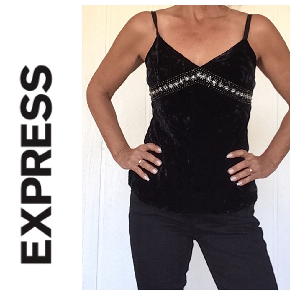EXPRESS CRUSHED VELVET EMBELLISHED CAMISOLE MEDIUM
